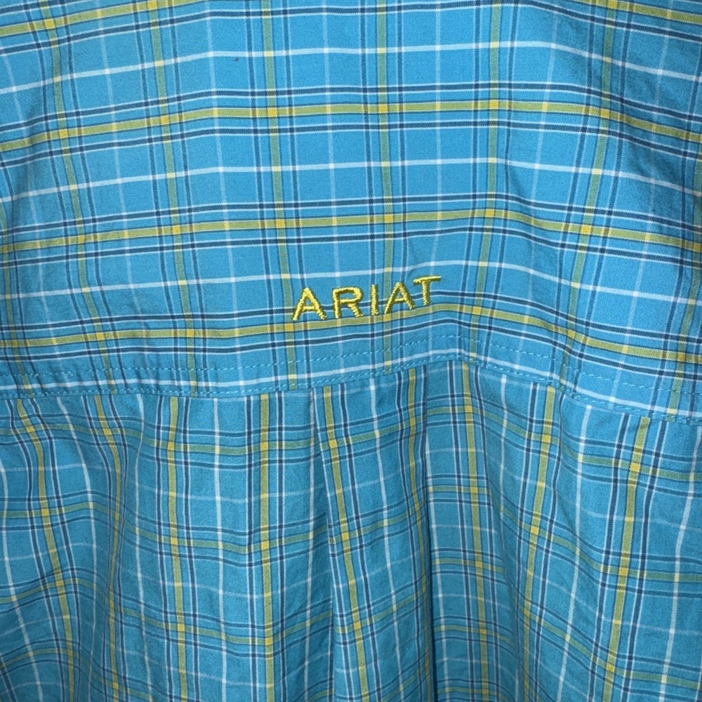 Ariat Pro Series Mens Aqua/yellow Plaid Long Sleeve Button Down Shirt Size Small - Picture 4 of 9